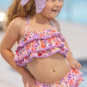 Cheeky Plum Floral Ruffle Bikini - Pink and Purple
